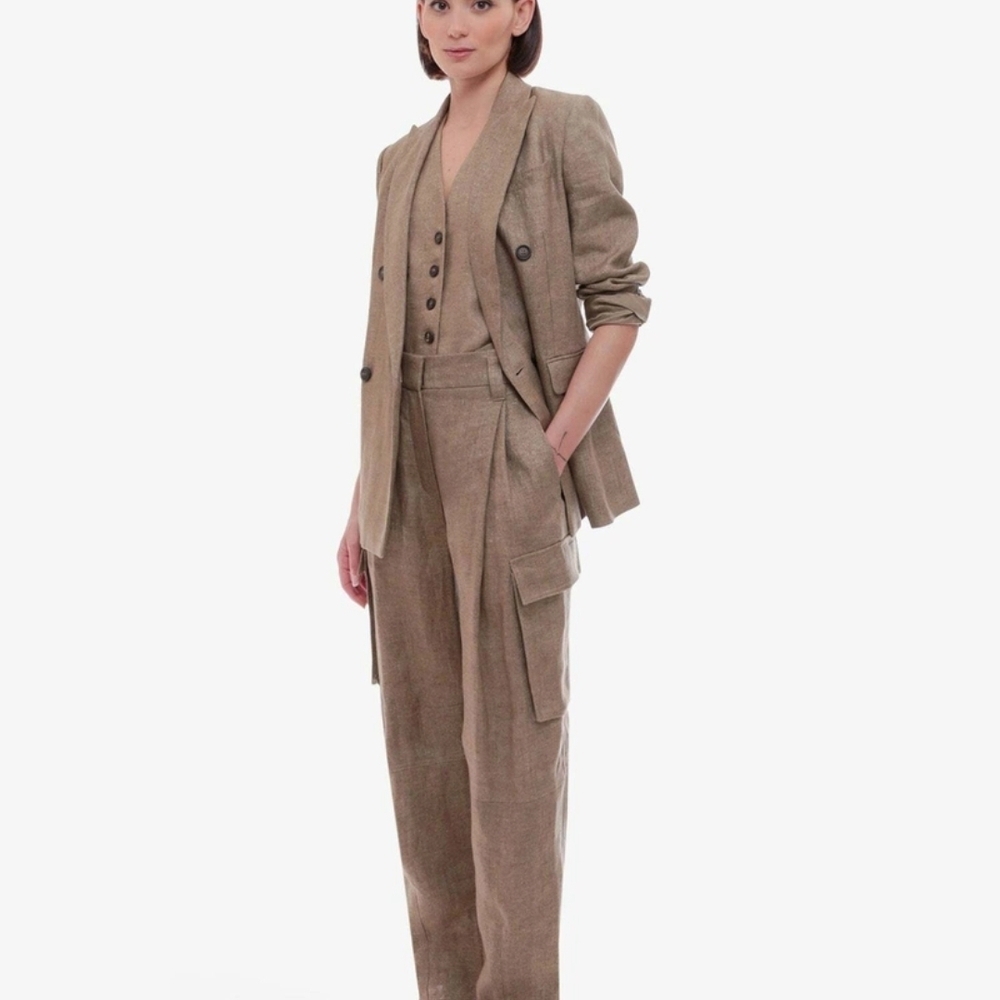 Brunello Cucinelli Linen Metallic Cargo Pants IT 44 US 8